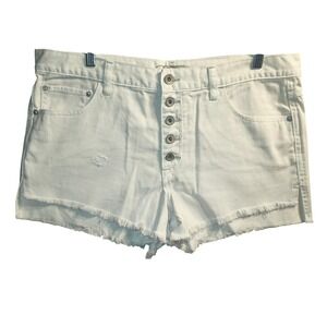 Free People White‎ Denim Shorts Button Fly Distressed Frayed Hem Size 30